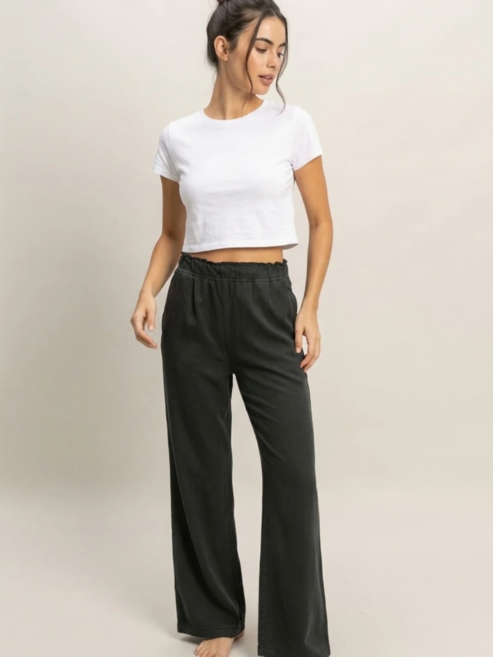 NEW Double Zero Black 100% Cotton Wide Leg Flare Pants – Large